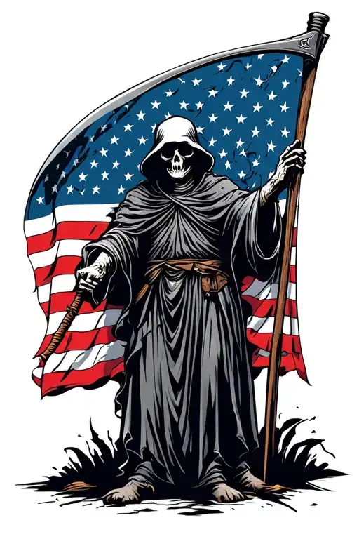 Grim reaper holding scythe american flag  tattoo design idea
