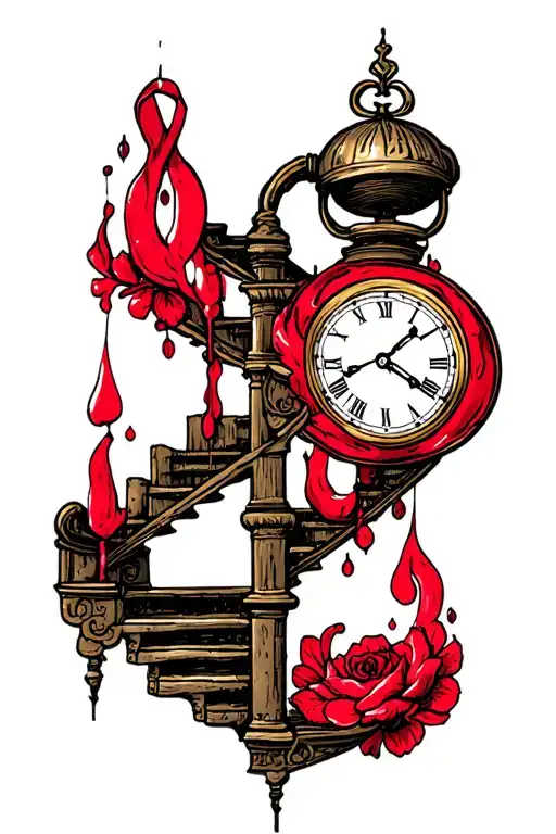 blood type 0+ clock stairs going into heaven cancer sign tattoo design idea