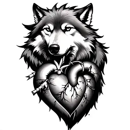 She-wolf beating heart tattoo design idea