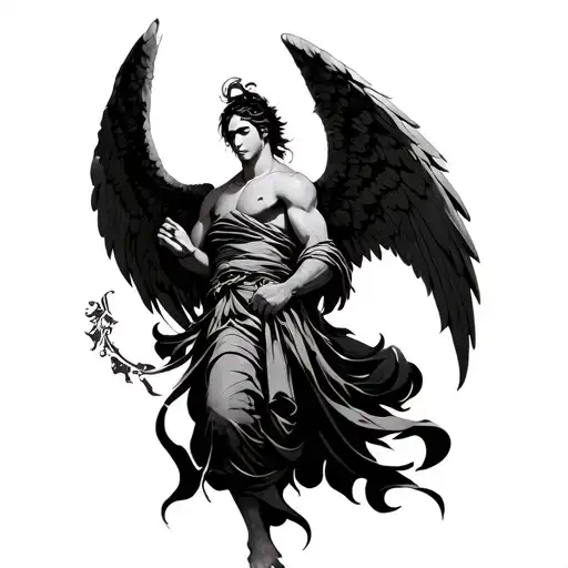 renaissance angel but gojo satoru from jujutsu style tattoo design idea