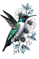 humming bird with flowers tattoo design idea