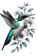 humming bird with flowers tattoo design idea