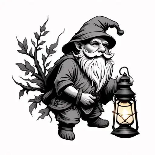 gnome holding lantern tattoo design idea