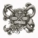 cross intertwined with words turn and trust tattoo design idea