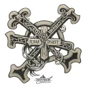 cross intertwined with words turn and trust tattoo design idea