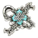 cross intertwined with words turn and trust tattoo design idea