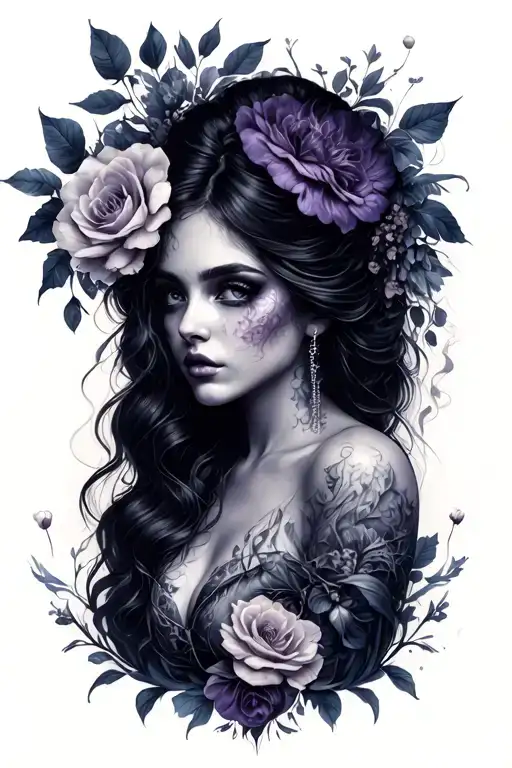 Dark Feminine surrounded tattoo design idea