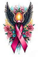 ribbon that stands for breast cancer and COPD colon cancer emphazima lung cancer prostate cancer Ms with wings and a hal tattoo design idea