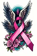 ribbon that stands for breast cancer and COPD colon cancer emphazima lung cancer prostate cancer Ms with wings and a hal tattoo design idea
