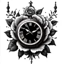 clock with roses tattoo design idea