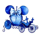 Scroll with Mickey ears, Minnie bow, Mary Poppins umbrella, Cinderella's coach tattoo design idea