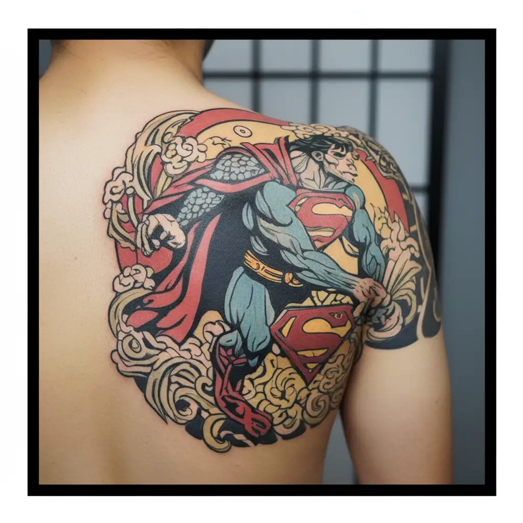 superman and werewolf tattoo design idea