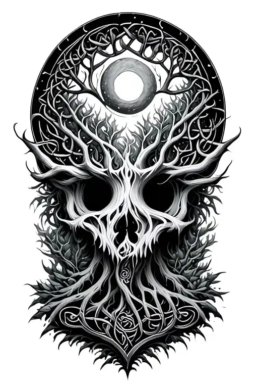 quantum physics, celtic, nature elements like trees tattoo design idea