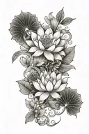 orange blossoms with lotus and phoenix  tattoo design idea