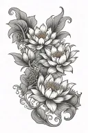 orange blossoms with lotus and phoenix  tattoo design idea