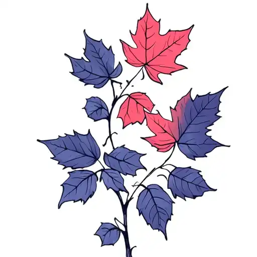 rose vine thin long with maple leaf intertwined  tattoo design idea