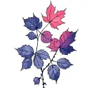 rose vine thin long with maple leaf intertwined  tattoo design idea