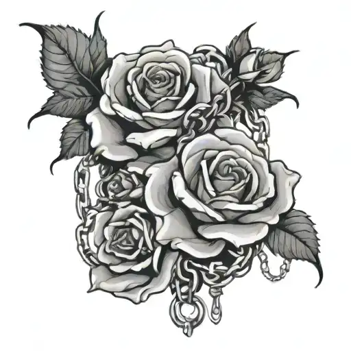 roses with broken chains breaking and bursting tattoo design idea