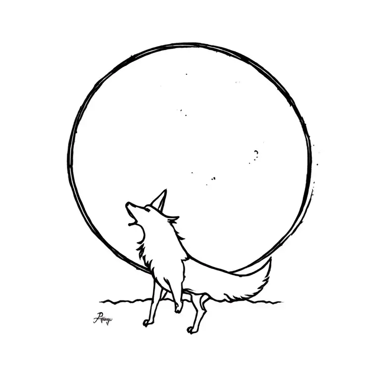 silhouette of a coyote howling at a crescent moon tattoo design idea