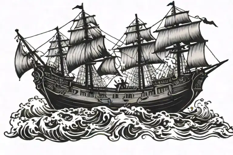 boat 18th century tattoo design idea