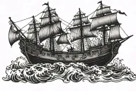 boat 18th century tattoo design idea