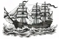 boat 18th century tattoo design idea