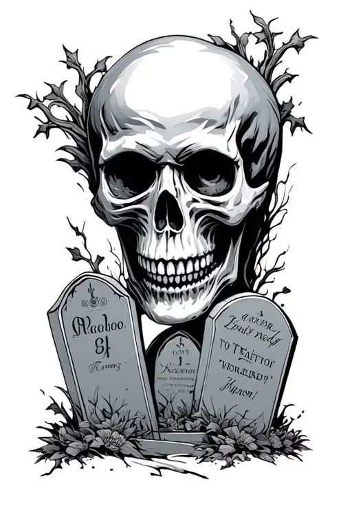 skull, grave stones and a zombie tattoo design idea