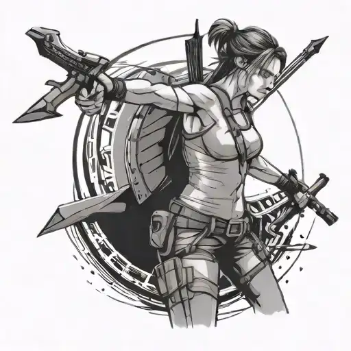 lara croft, arrow tattoo design idea