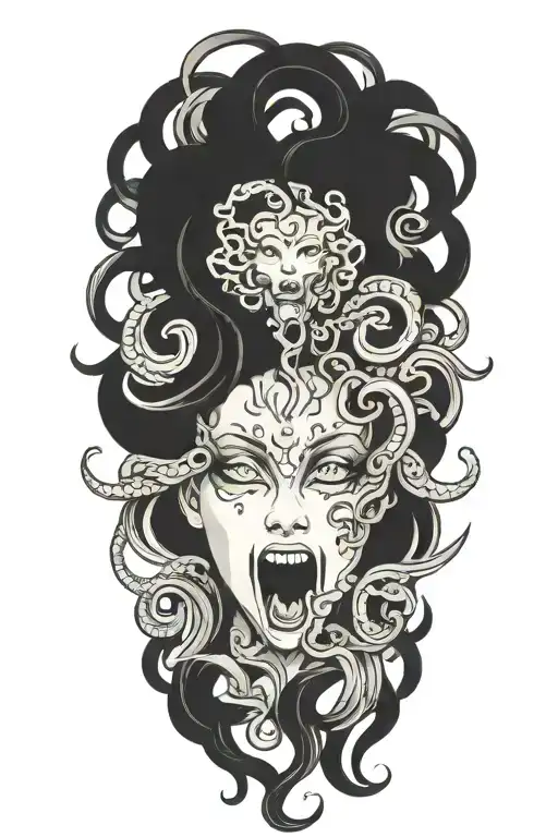 Medusa head with fangs tattoo design idea