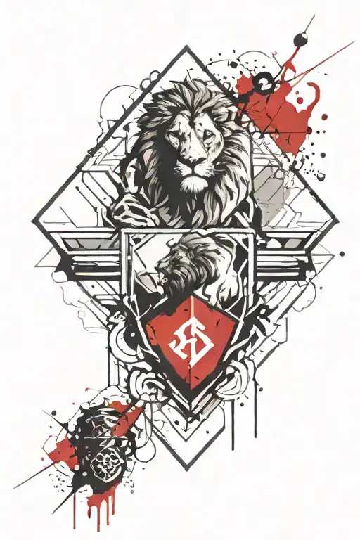 Warrior hexagon shield chest tatoo, with letters VM inside of a hexagon, and lion  tattoo design idea