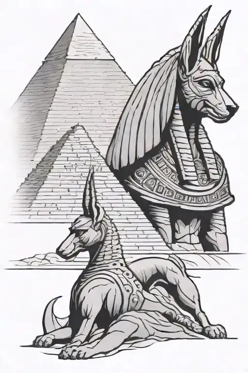 Anubis and Ra in front of the Pyramids of Giza tattoo design idea