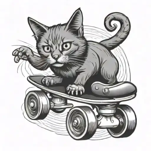roller skate black cat wearing tattoo design idea