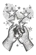 an open hand holding 2 stars tattoo design idea