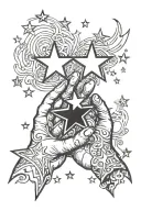 an open hand holding 2 stars tattoo design idea