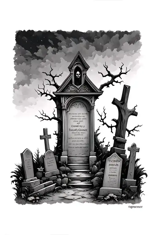 haunted graveyard seen tattoo design idea