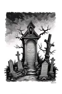 haunted graveyard seen tattoo design idea