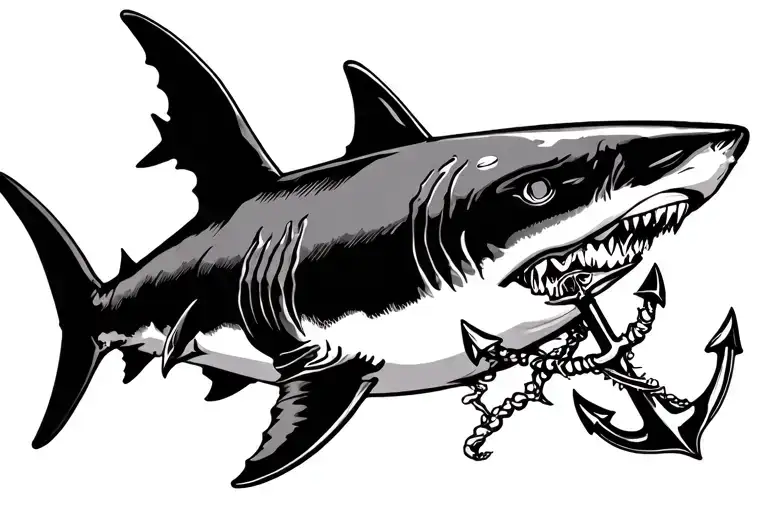 shark and anchor tattoo design idea