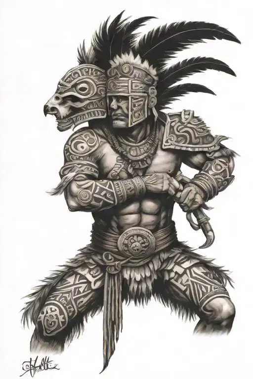 brother hood, bond trust strength warrior aztec tattoo design idea