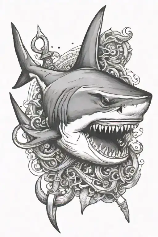 shark with anchor tattoo design idea