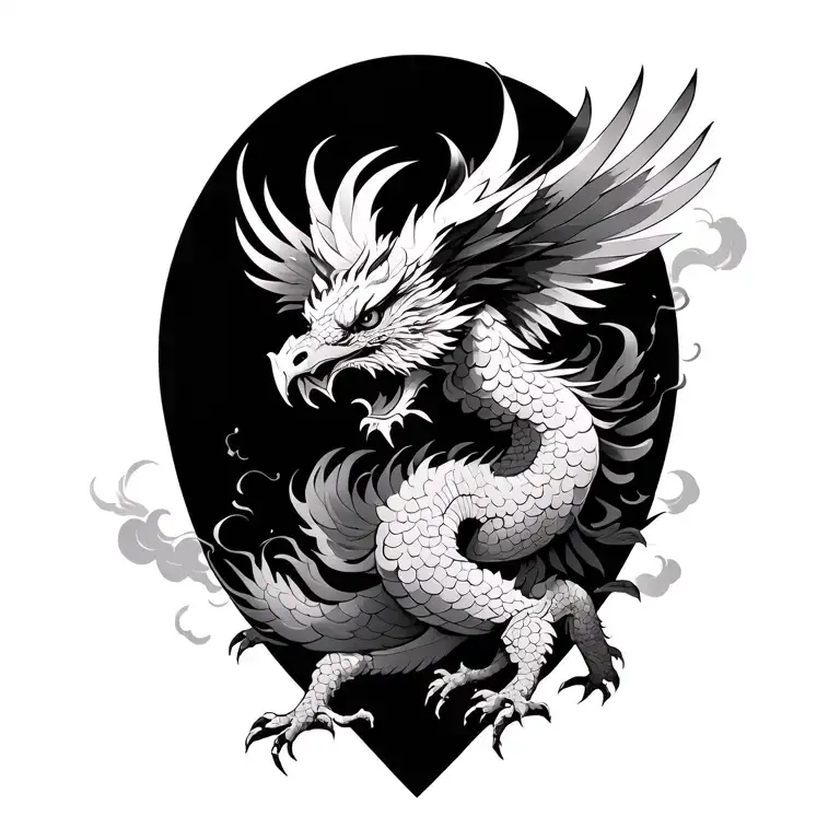 Garuda tears the dragon into a skew. Vokgug Club -Cloud Clouds. Smooth fluid lines. Elements of a Chinese costume tattoo design idea