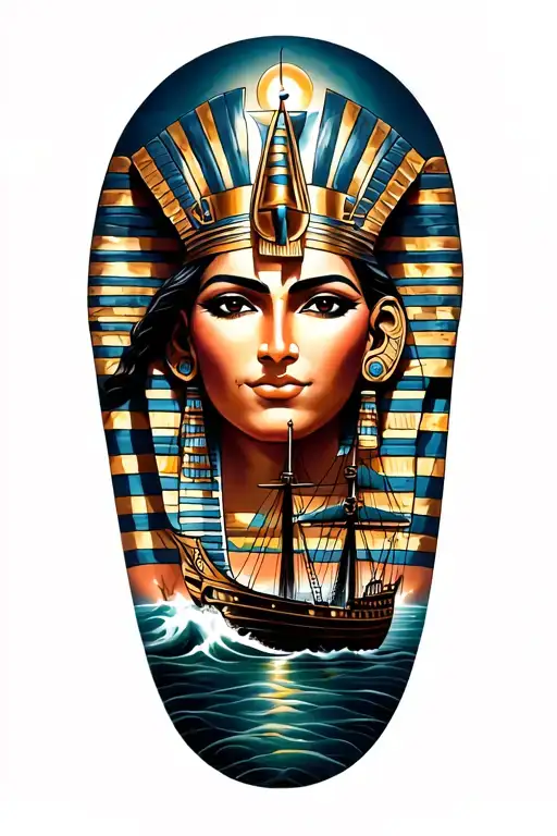 A Fusion Of Egyptian And Inka Symbolism, Featuring Osiris And A Viking Ship Sailing On The Nile tattoo design idea