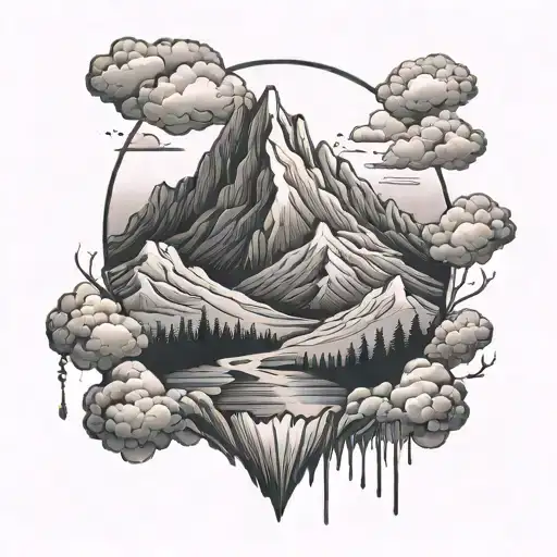 pain, depression, overcoming dark thoughts such as mountains tattoo design idea