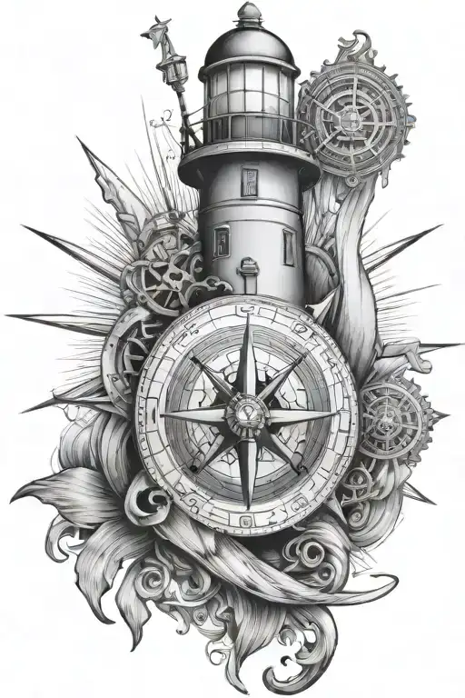 lighthouse compass anchor tattoo design idea
