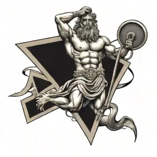 poseidon holding street sign with 757 in background tattoo design idea