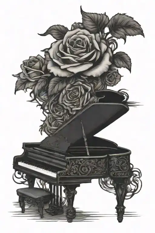 rose on grand piano  tattoo design idea
