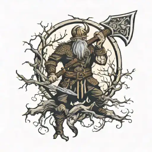 buse tree moon axe viking warrior tattoo design idea