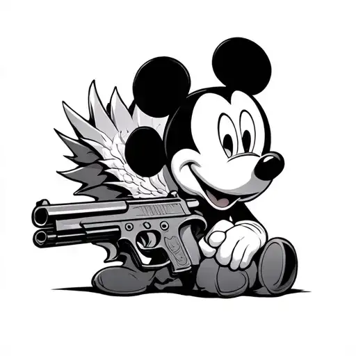 mad mickey mouse with draco gun intertwined tattoo design idea