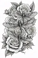 Roses and Dragonfly tattoo design idea