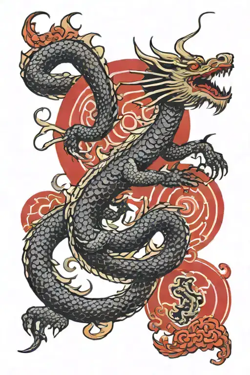 dragon flying red circle tattoo design idea