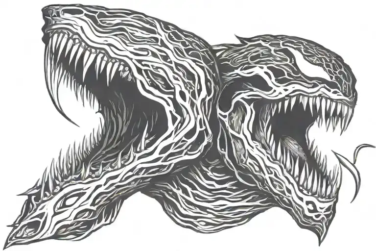 the word "venom" spelled backwards in symbiote texture for my neck  tattoo design idea